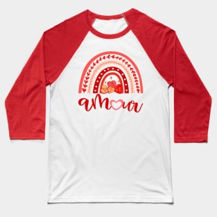 Amour with Boho Vintage Rainbow for Valentine's Day Couples Baseball T-Shirt